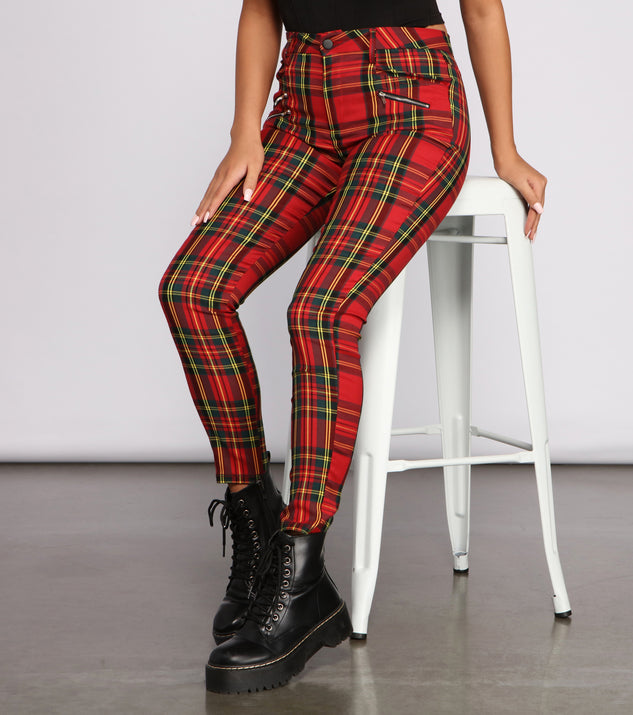 High Rise Zippered Plaid Pants