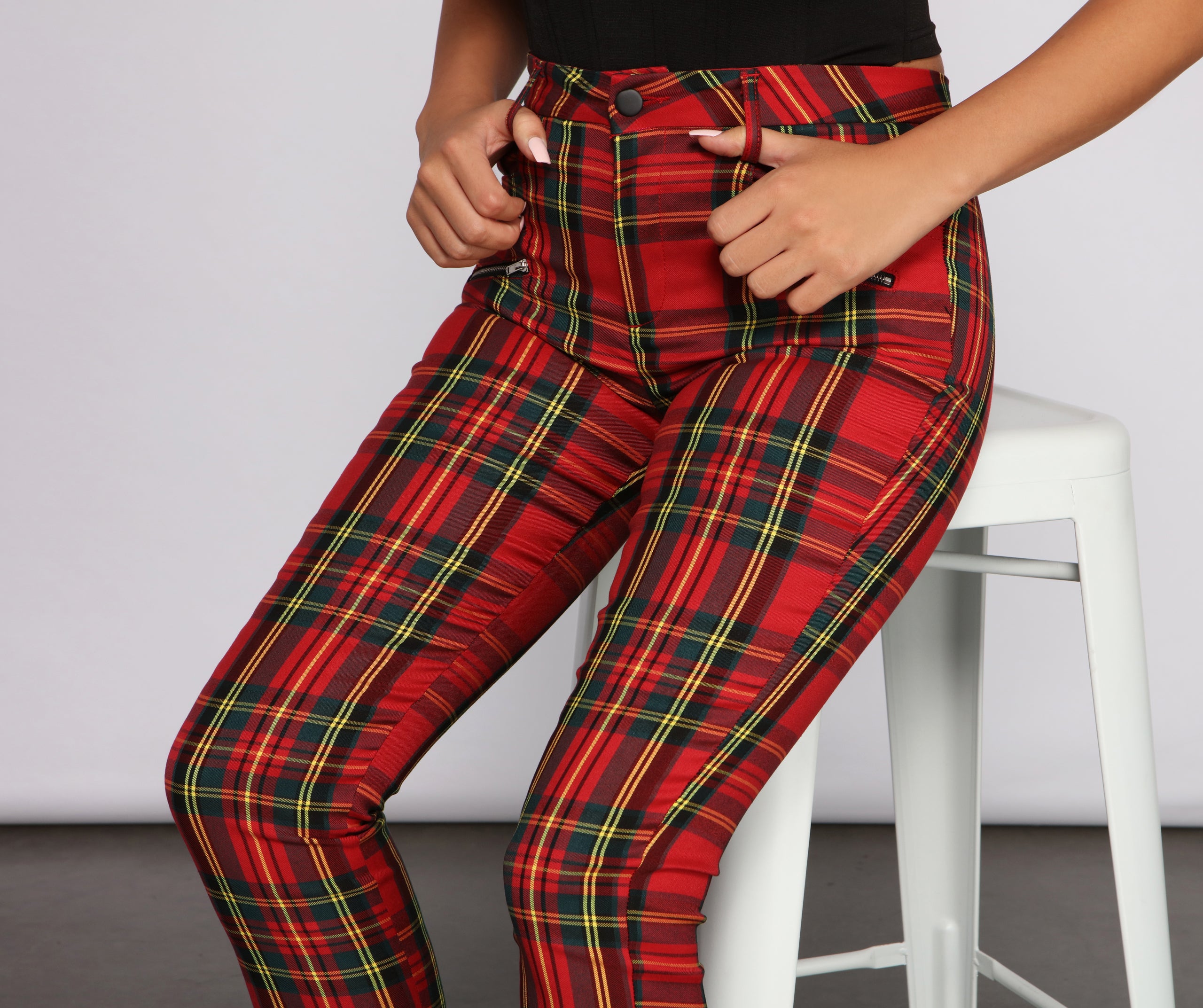 High Rise Zippered Plaid Pants | Windsor