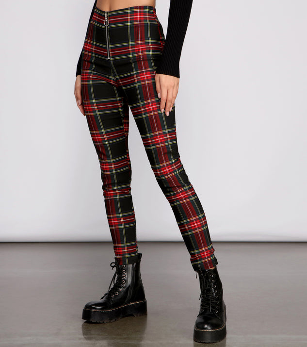 A New Day Women's Plaid High-Rise Skinny Ankle Pants Side Zipper Red 18 NWT