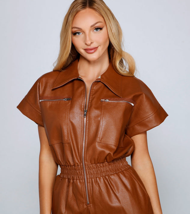 Uptown Cowgirl Faux Leather Halter Jumpsuit, Brown – Reesey B's