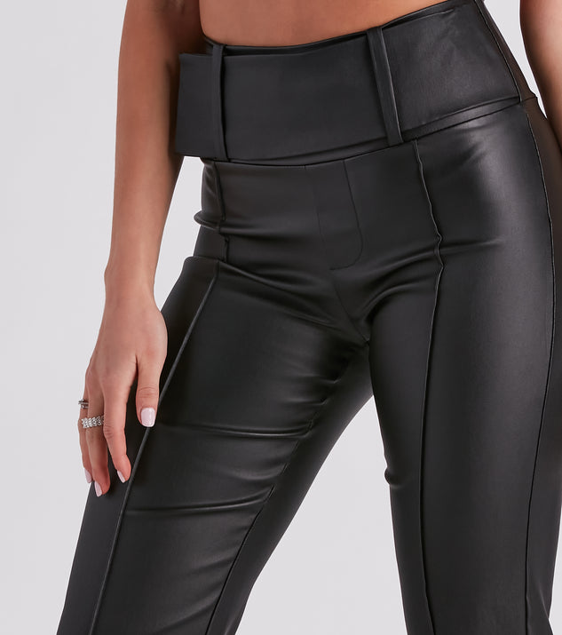 Buy Sosandar Black Zip Detail Straight Leg Leather Trousers from