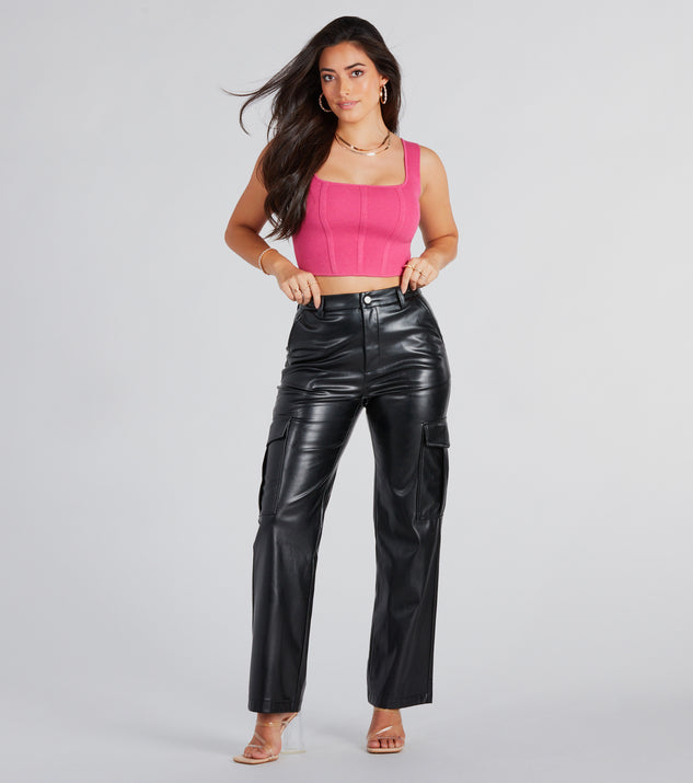 HDE Women's Faux Leather Cargo Pants with Pockets High Waisted Y2K