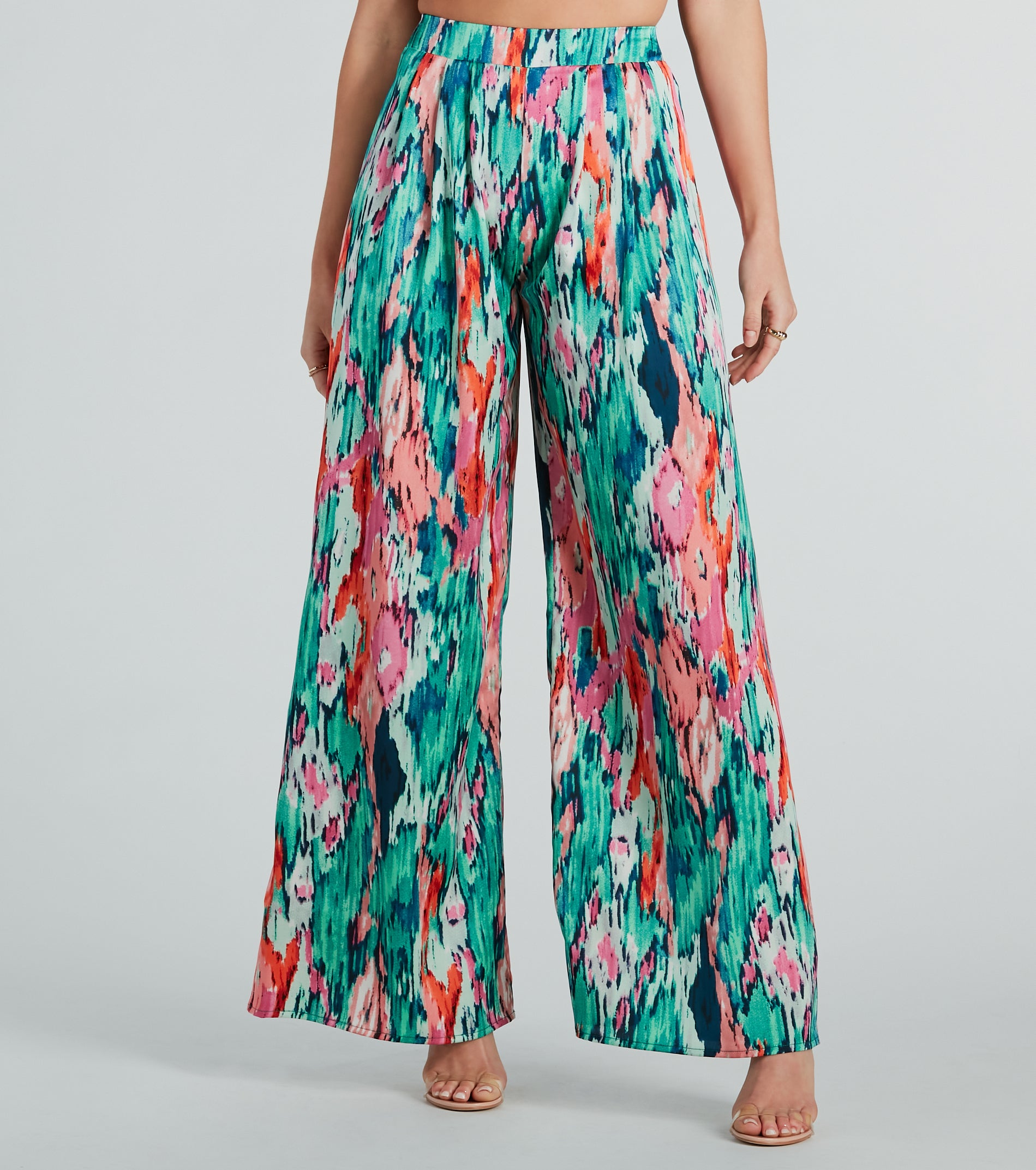 Color Me Pretty Satin Abstract Wide-Leg Pants | Windsor