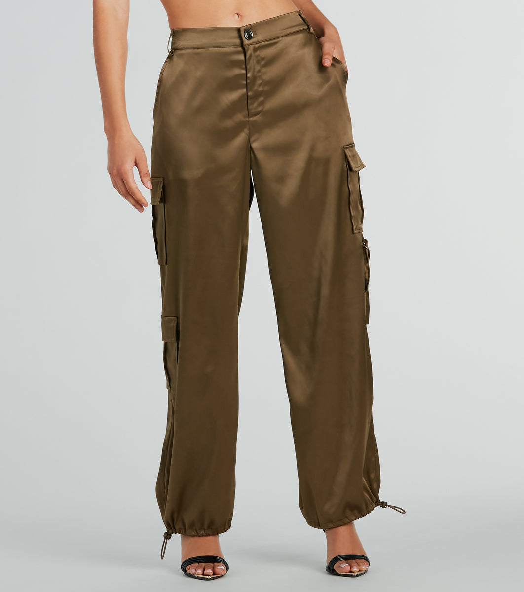 hollister brown cargo pants, ultra high-rise dad - Depop