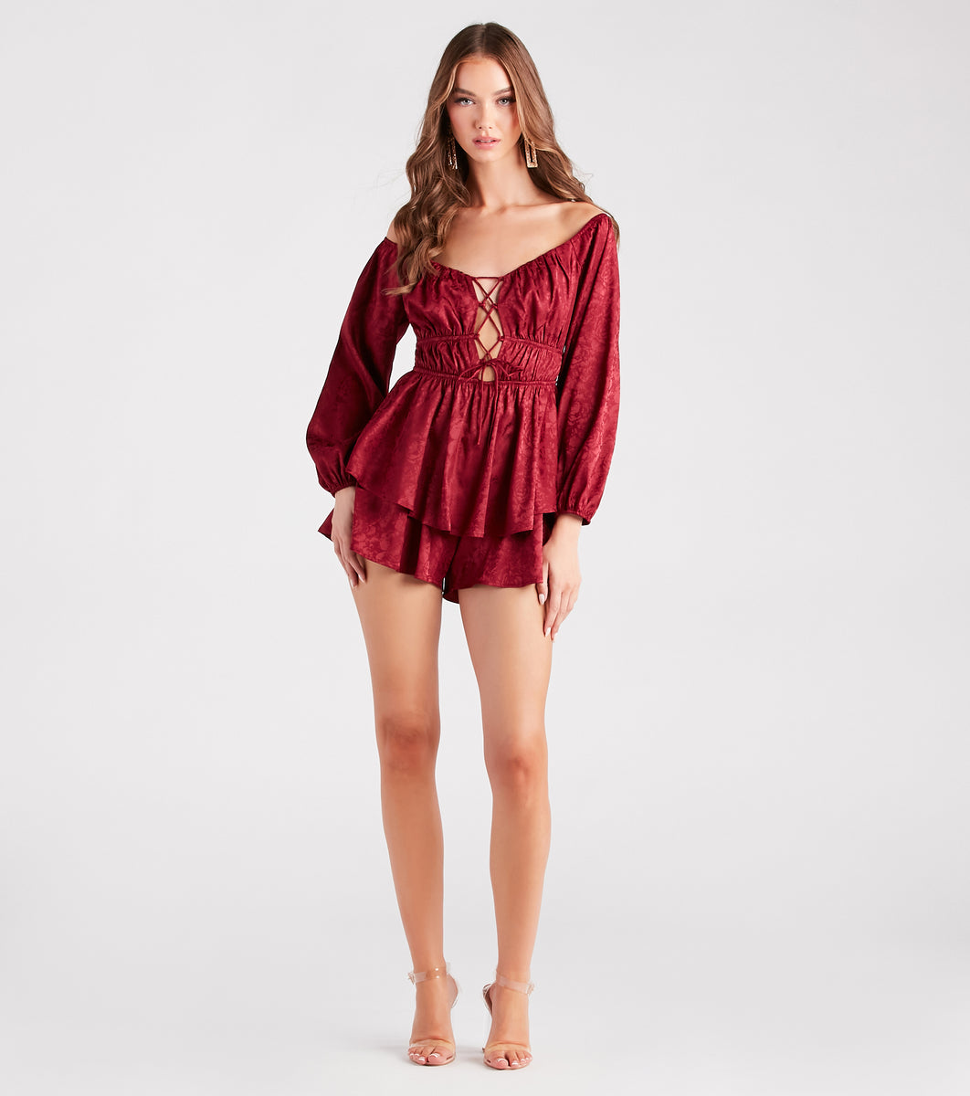 Feels Like Love Floral Jacquard Satin Romper