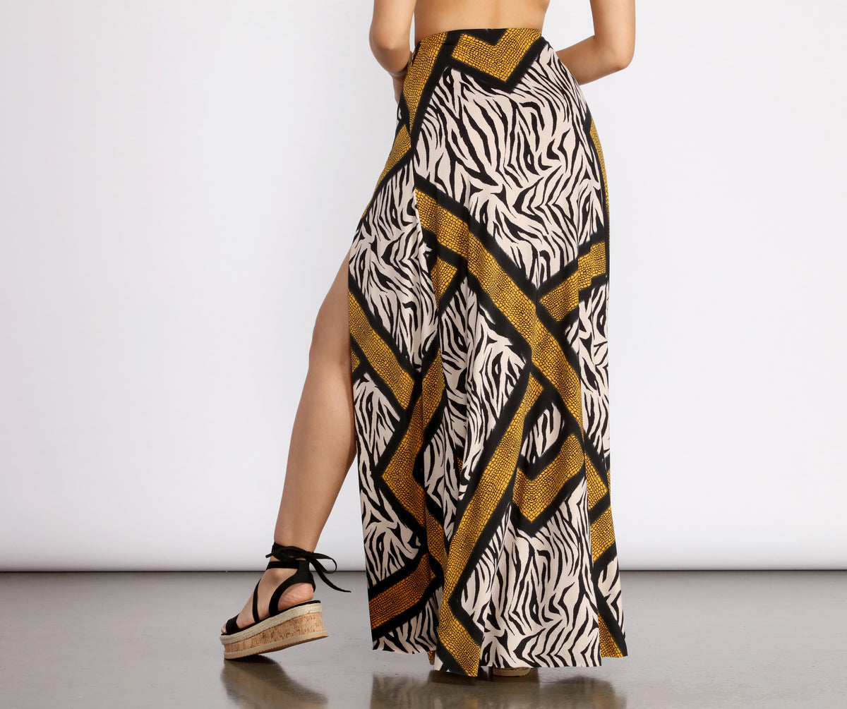 Zebra Print High Slit Maxi Skirt