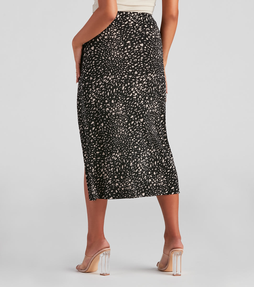 Leopard Instinct Slit Midi Skirt