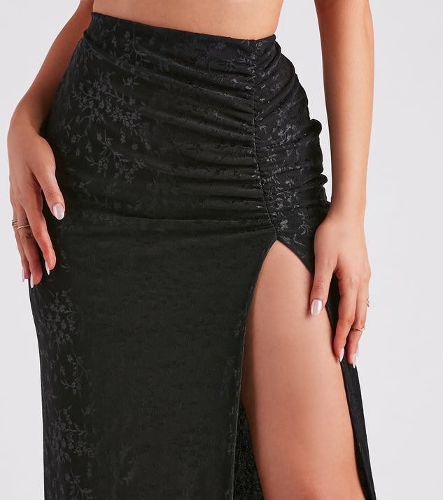 Glamorous Allure Ruched Lace Maxi Skirt