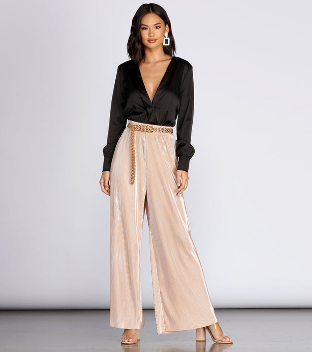 High Waist Pleated Glitter Pants