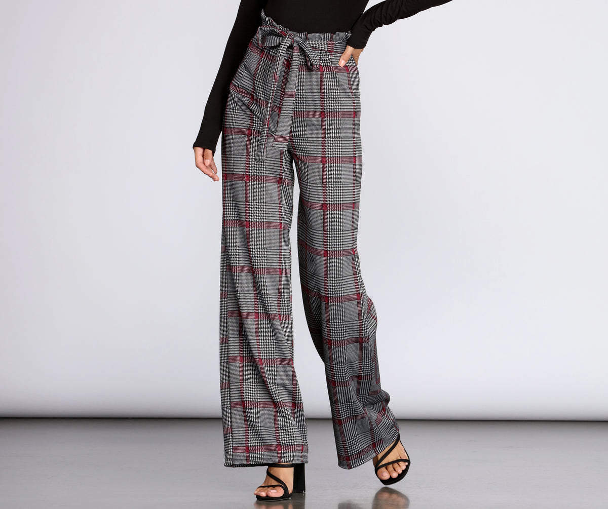 Paper Bag High Waist Plaid Trousers