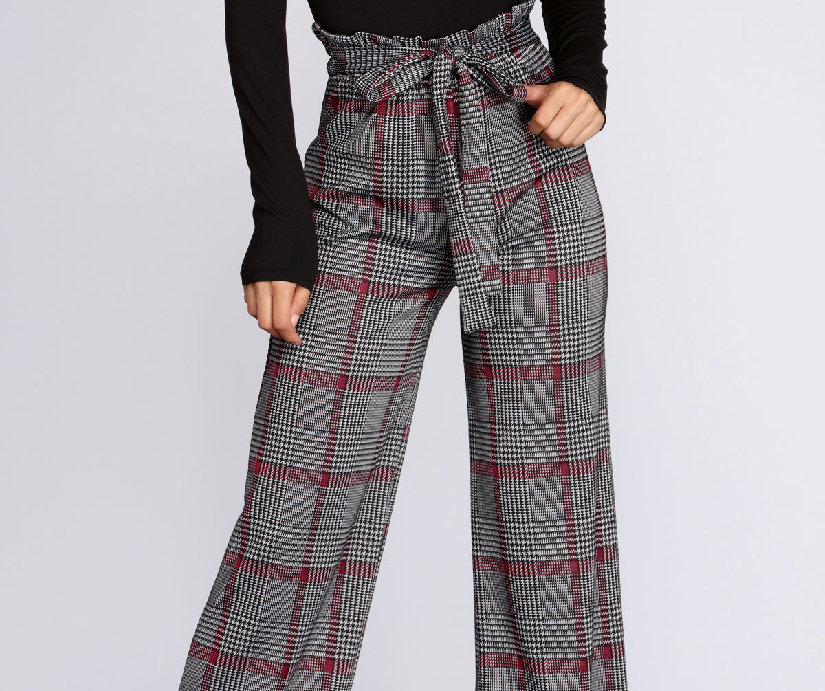 Paper Bag High Waist Plaid Trousers