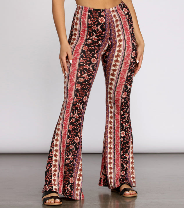 Boho Flair Floral Stripe Flare Pants is a fire pick to create 2023 festival outfits, concert dresses, outfits for raves, or to complete your best party outfits or clubwear!