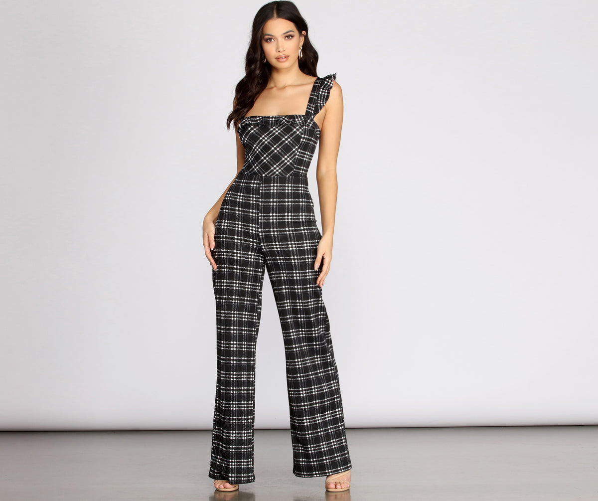 Time To Play Ruffle Plaid Jumpsuit