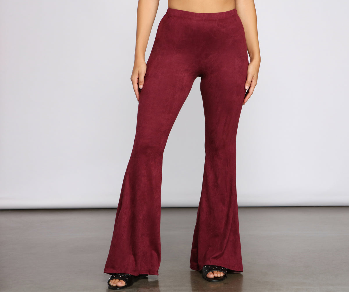 Suede High Rise Flare Pants, Women Pants