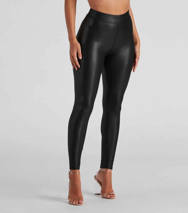 Women Black Leather Look Pants / Faux Leather Leggings / Black