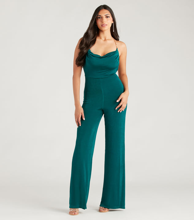 Edgy Perfection Chain Strap Cowl Neck Jumpsuit & Windsor