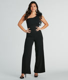 The Editorial Babe One-Shoulder Ruffle Jumpsuit is an elevated one-piece that blends sleek sophistication with playful charm, perfect for nailing casual or formal outfits.