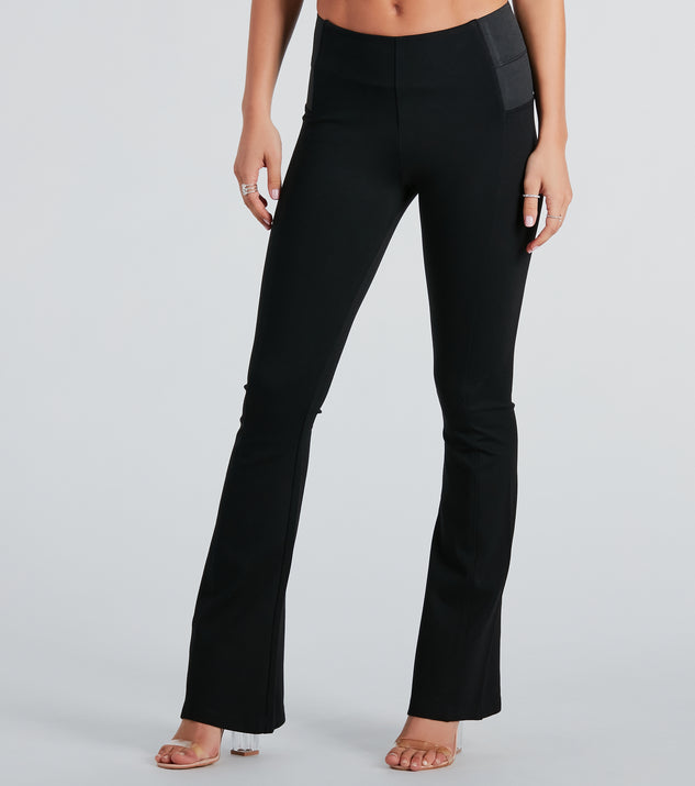 Black Pull On Ponte Flare Pants With Elastic