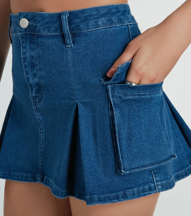 Channel Cute Mid-Rise Pleated Denim Mini Skirt