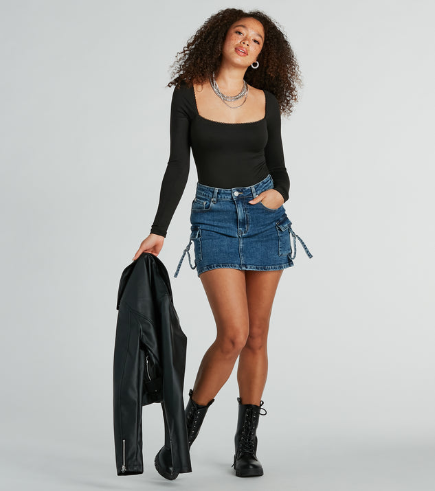 Cool And Confident Cargo Denim Mini Skirt