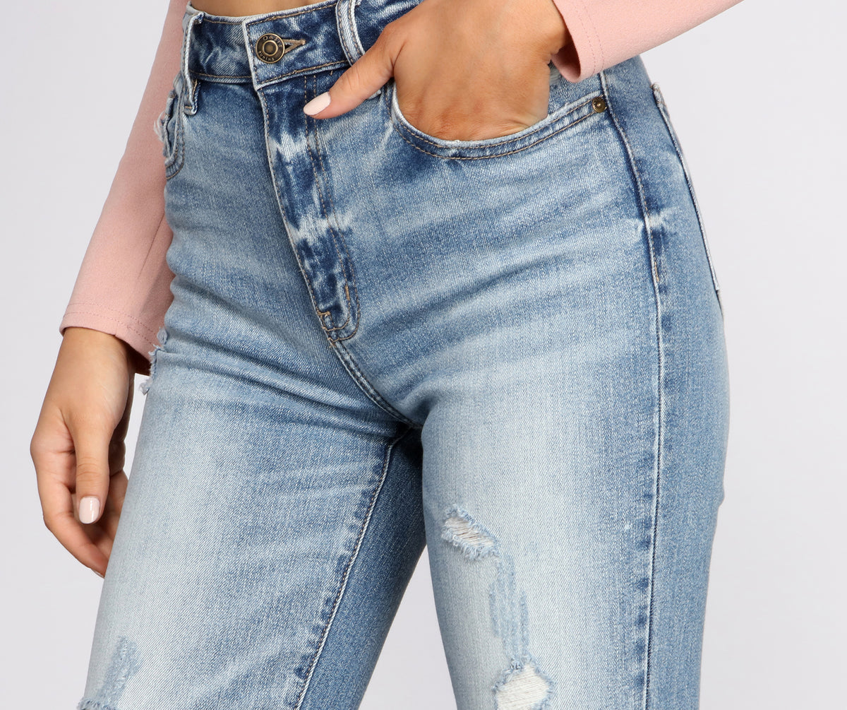 Tobi Super High Waist Destructed Mom Jeans