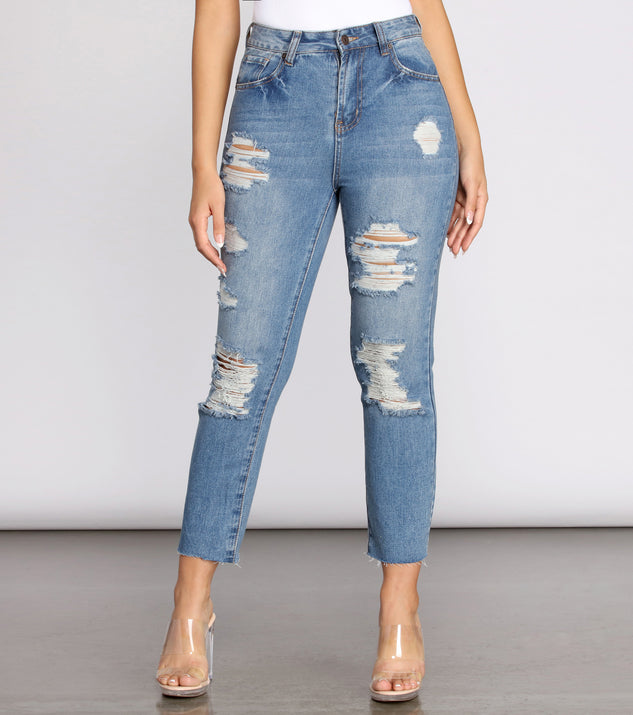 High Rise Straight Leg Destructed Denim Jeans