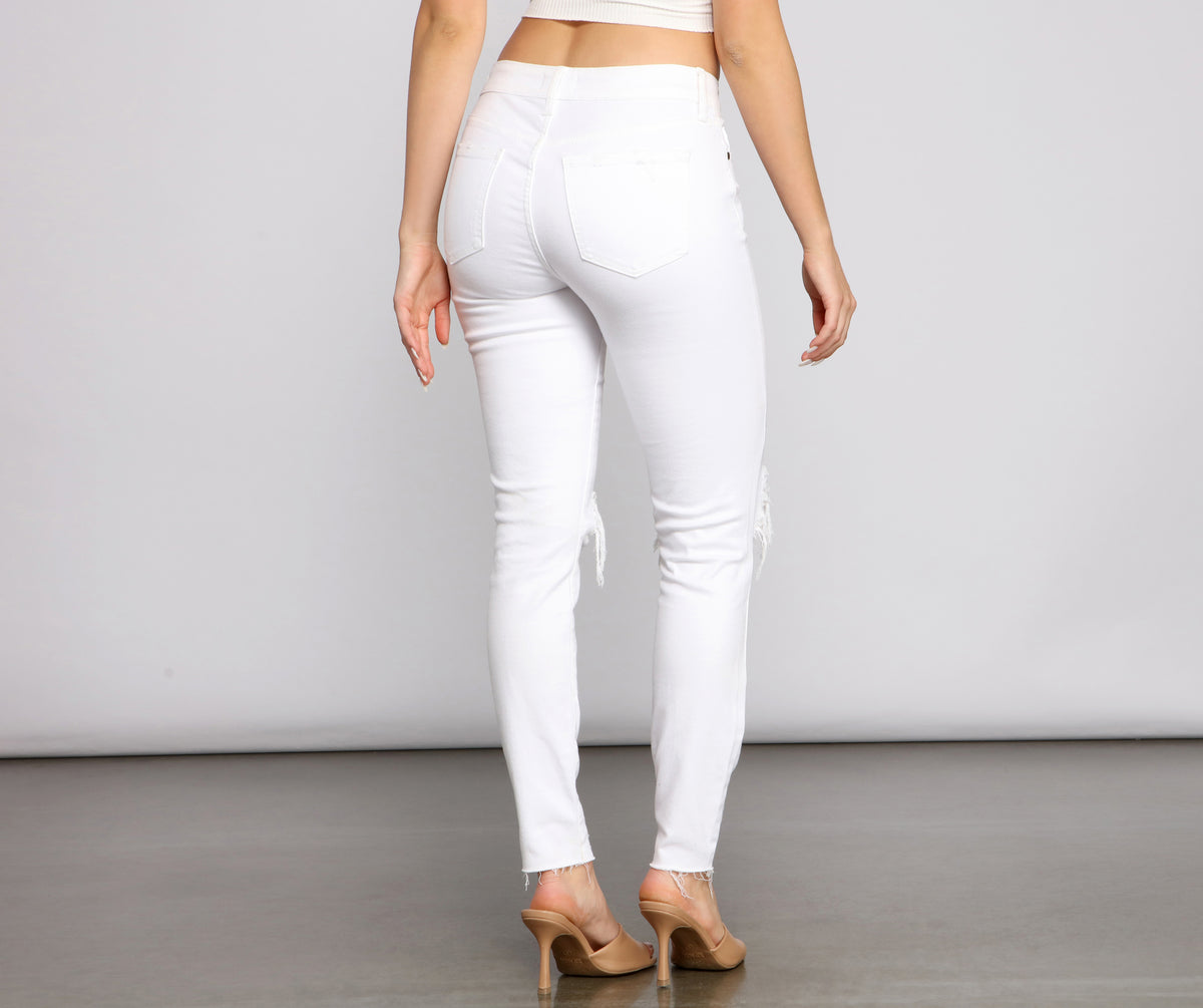 Jude Mid-Rise Destructed Knee Skinny Jeans