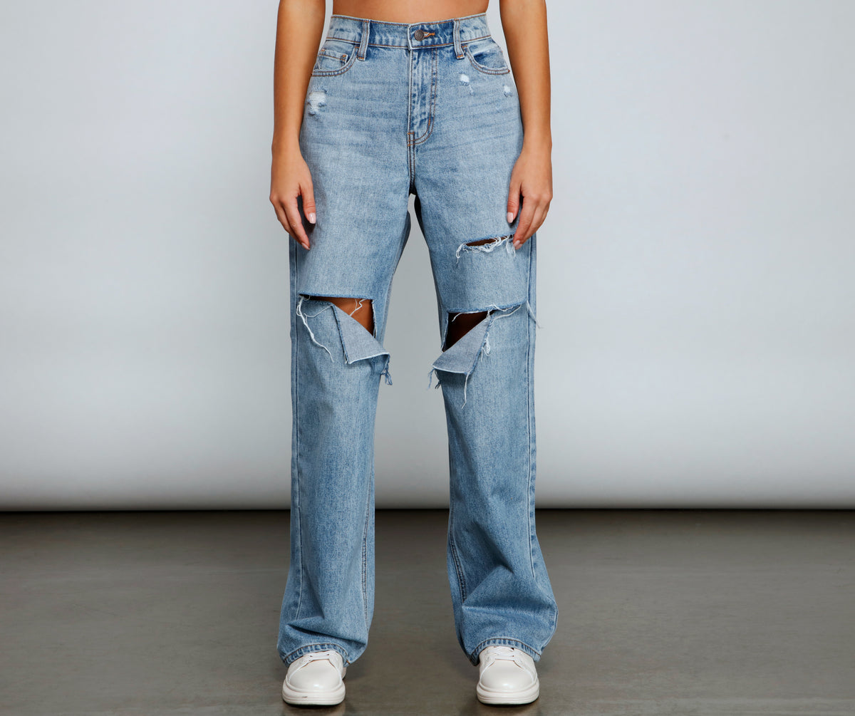 Throwback Vibes High-Rise Destroyed Boyfriend Jeans