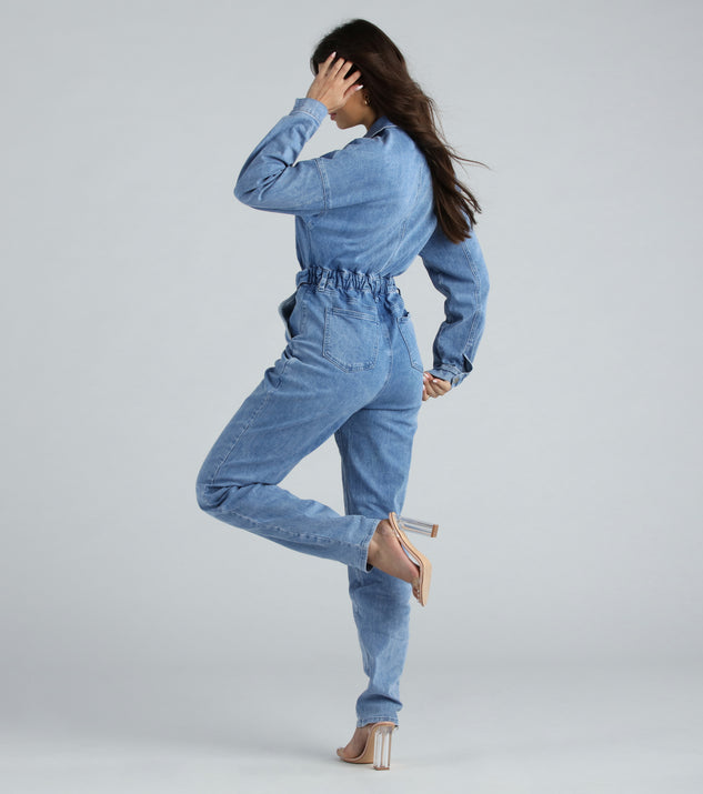 2023 New Fashion Lapel Long Sleeve High Waist Stitching Pocket Denim  Jumpsuit Spring Workplace Business Fashion Women Jumpsuit