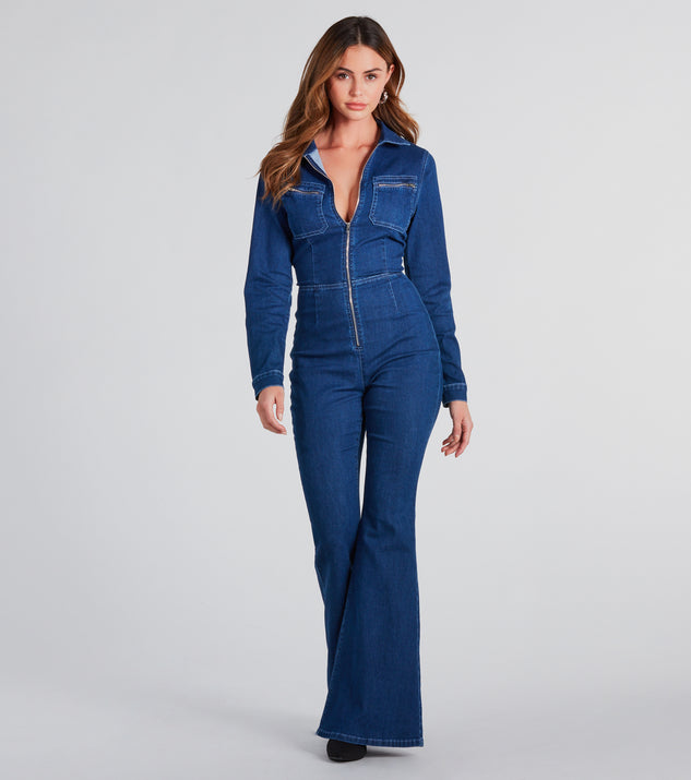 New 2023 Fashion Spring Blue Lapel Long Sleeve Stitching Pocket Jumpsuit  Workplace Business Fashion Women Denim Jumpsuit - AliExpress
