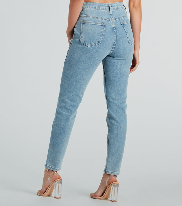 High Waist Rhinestone Jeans for Women Spring Slim-Fit Loose