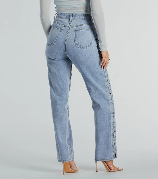 Trendy Business High-Rise Lace-Up Denim Jeans | Windsor