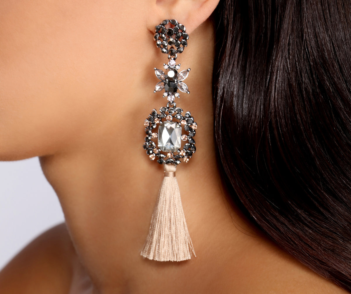 True Stunner Tiered Rhinestone Tassel Earrings
