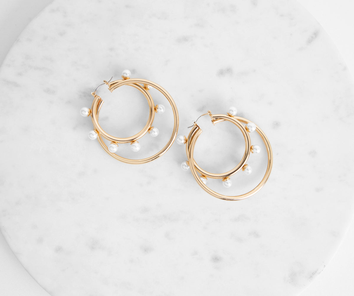 Lock It Down Pearl Double Hoop Earrings