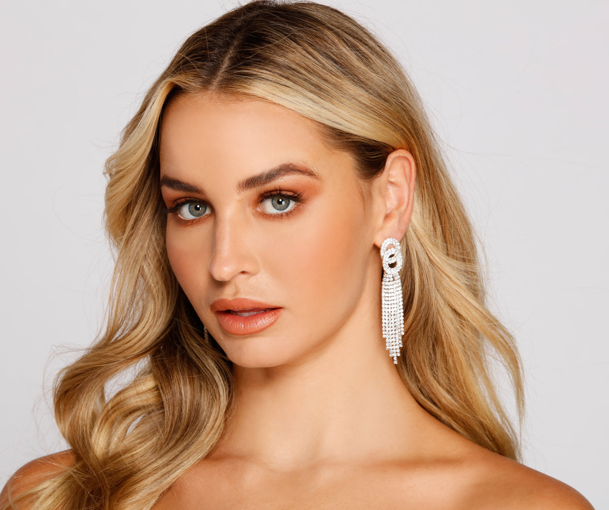 All The Bling Rhinestone Fringe Earrings