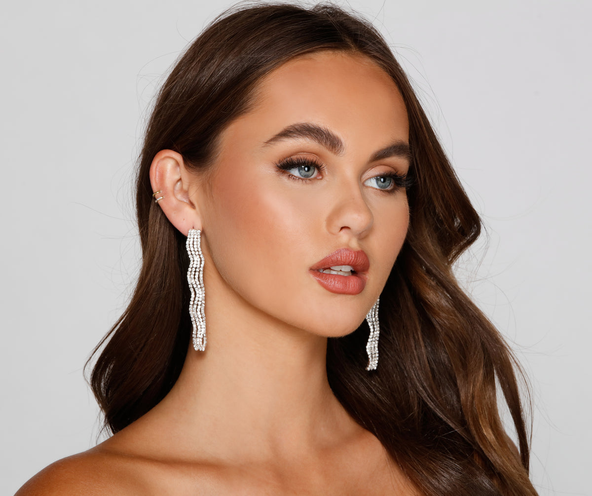 Trendy Glam Rhinestone Fringe Earrings