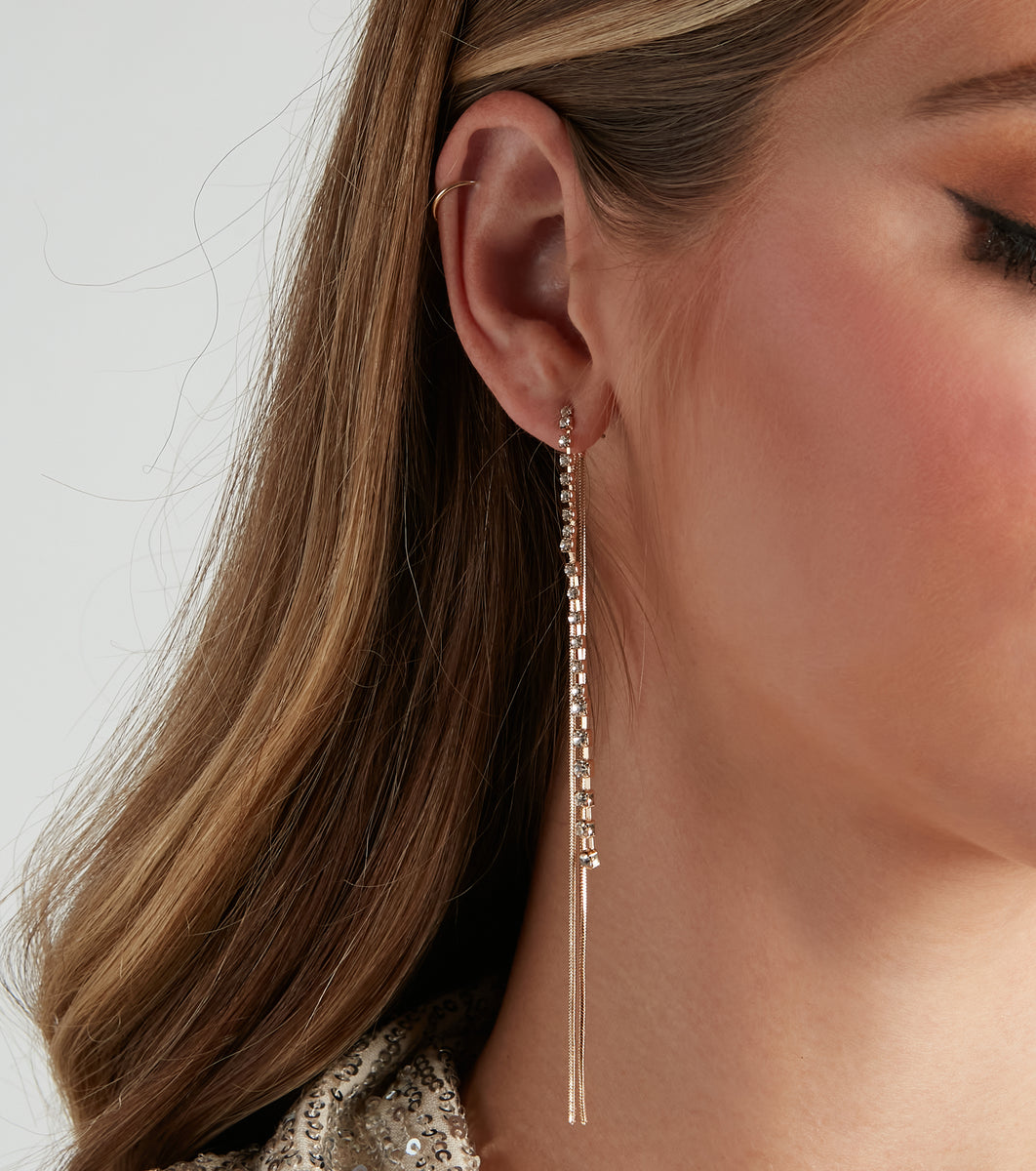 Fallin' For You Rhinestone Linear Earrings