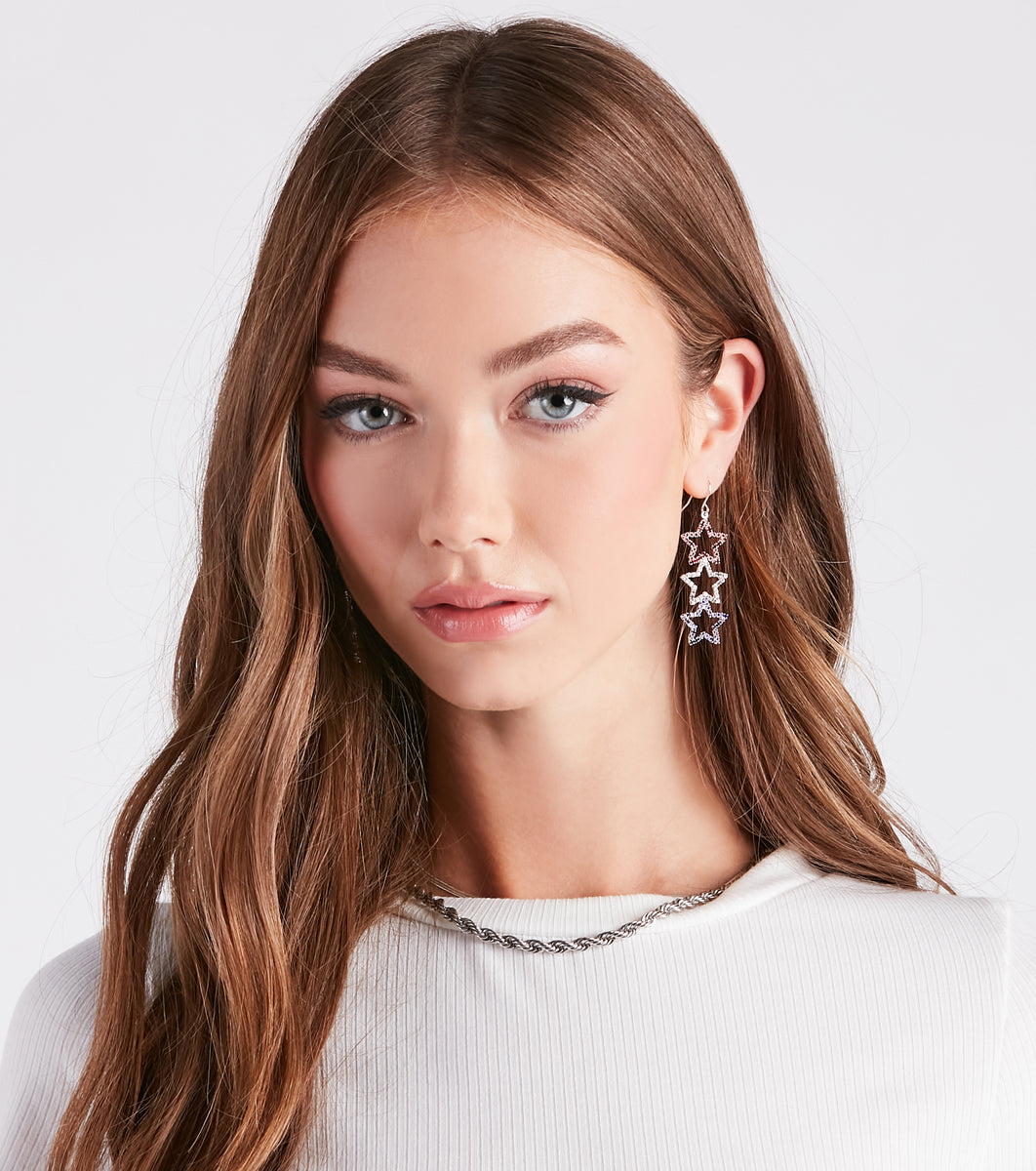 Glam Americana Rhinestone Star Duster Earrings