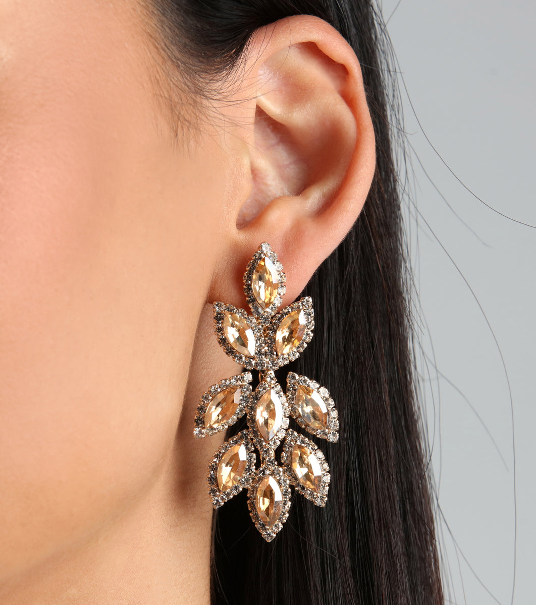 Shimmering Elegance Gemstone Leaf Drop Earrings