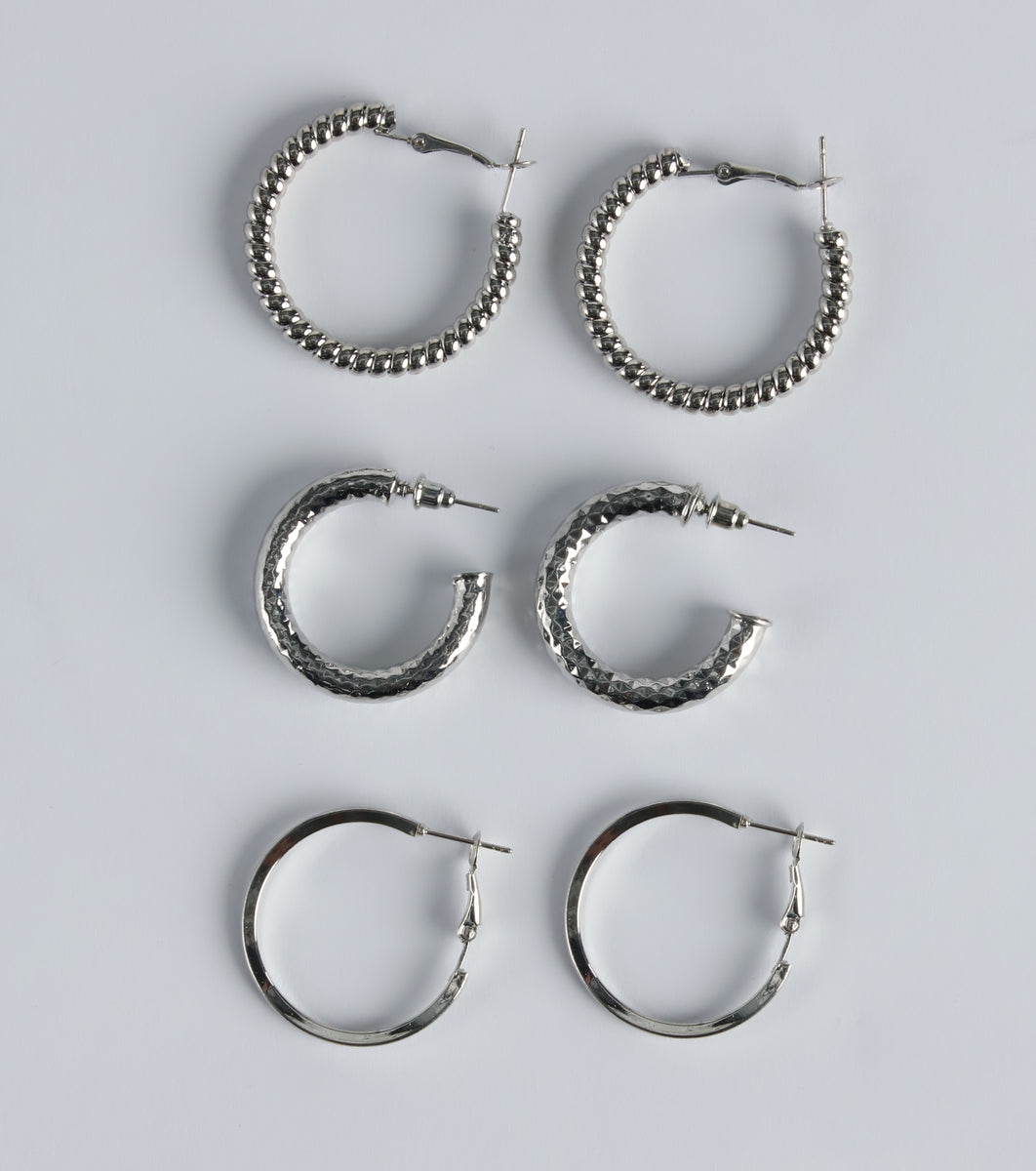 Bold Attitude Three-Pack Hoop Earrings Set