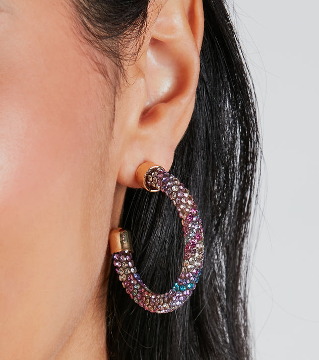 Colorful Story Rhinestone Hoop Earrings