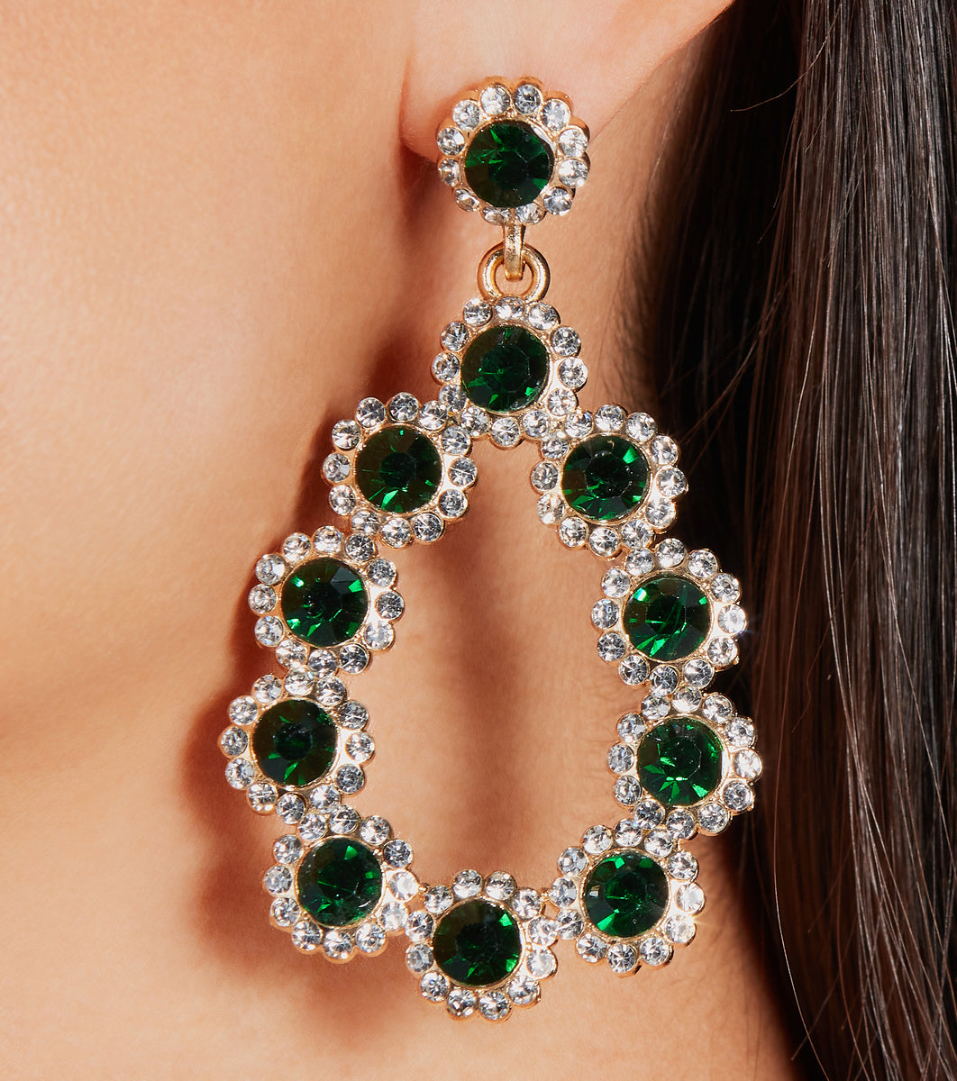 Lovely Gleam Emerald Rhinestone Earrings