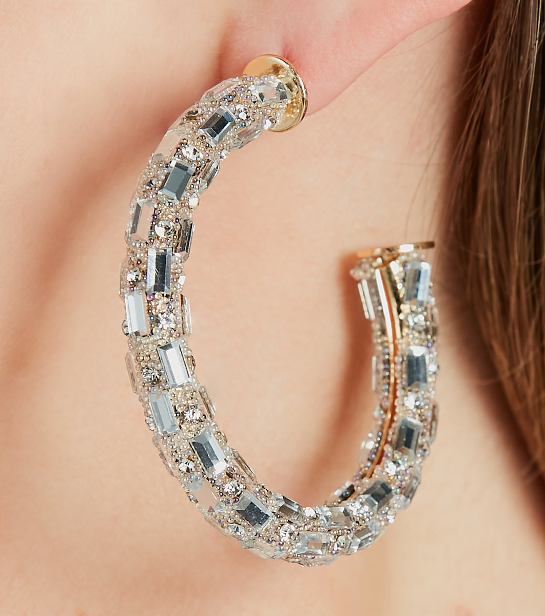 Looking Gorgeous Rhinestone-Beaded Hoop Earrings