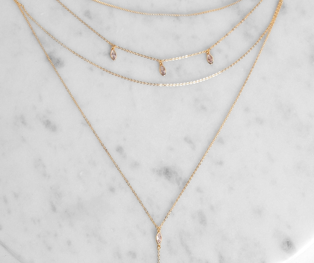 Dainty Stone Lariat Necklace