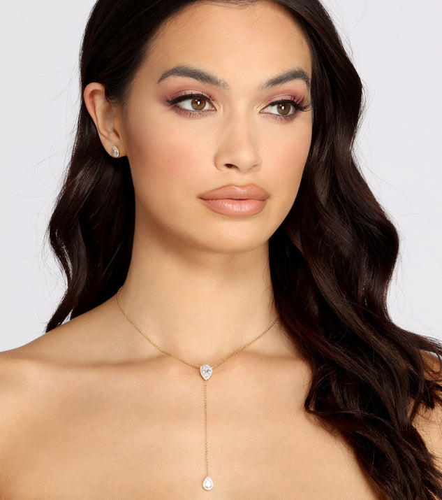 Cubic Zirconia Lariat Teardrop Necklace Set