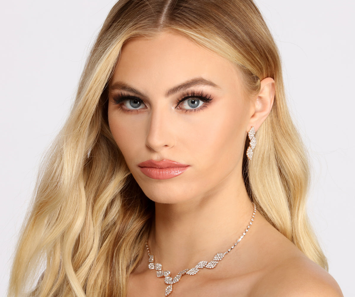 Unstoppable Shine Rhinestone Leaf Necklace + Earring Set