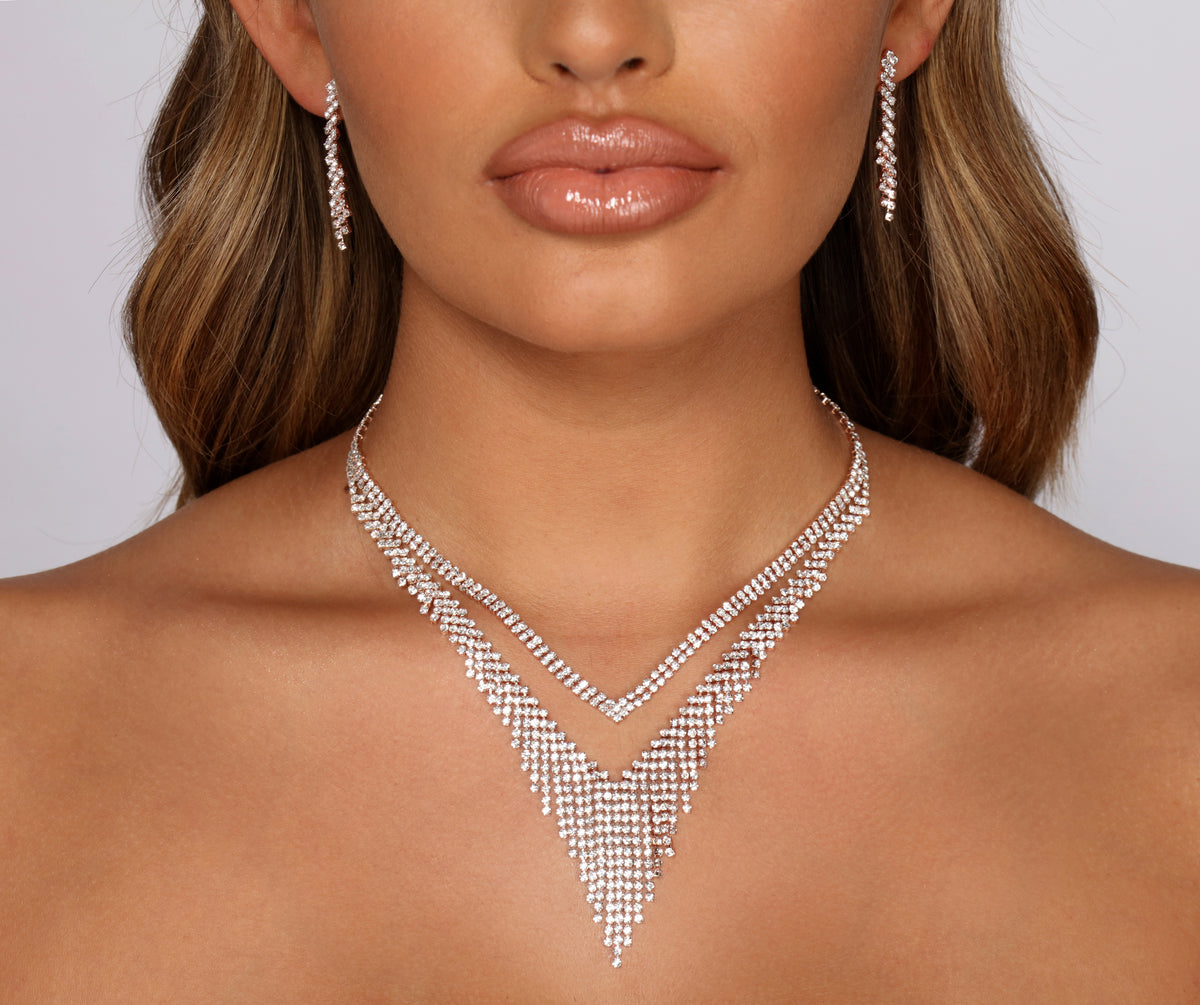 Layer on the Luxe Rhinestone Collar and Duster Earring Set