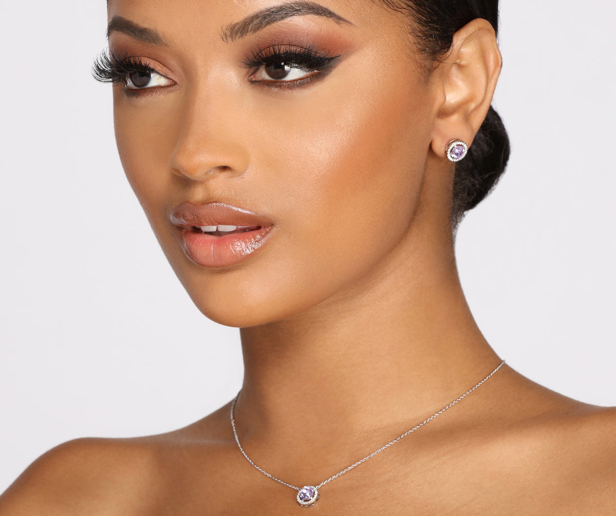 Lilac Cubic Zirconia Necklace + Earring Set