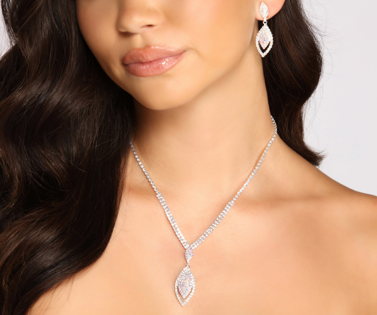 Diamond Girl Rhinestone Collar and Drop Earring Set