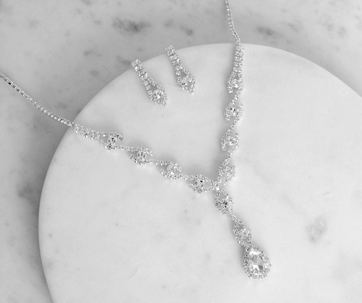Endless Elegance Rhinestone Necklace + Earring Set
